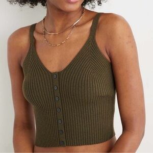 Aerie Women's Green ribbed cropped sweater tank top size medium stretchy New